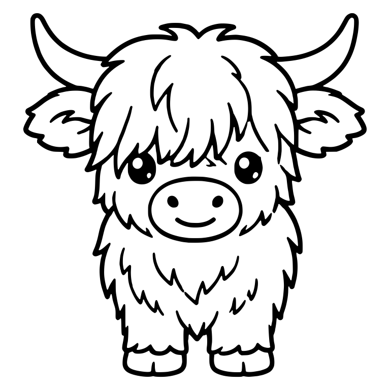 Fluffy Front-View Highland Calf with Big Shiny Eyes — free animal SVG cut file