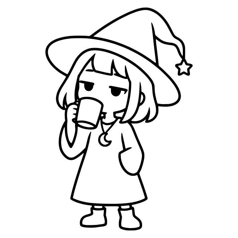 Bored Witch Sipping From Mug Wearing Star Tipped Hat — free characters SVG cut file