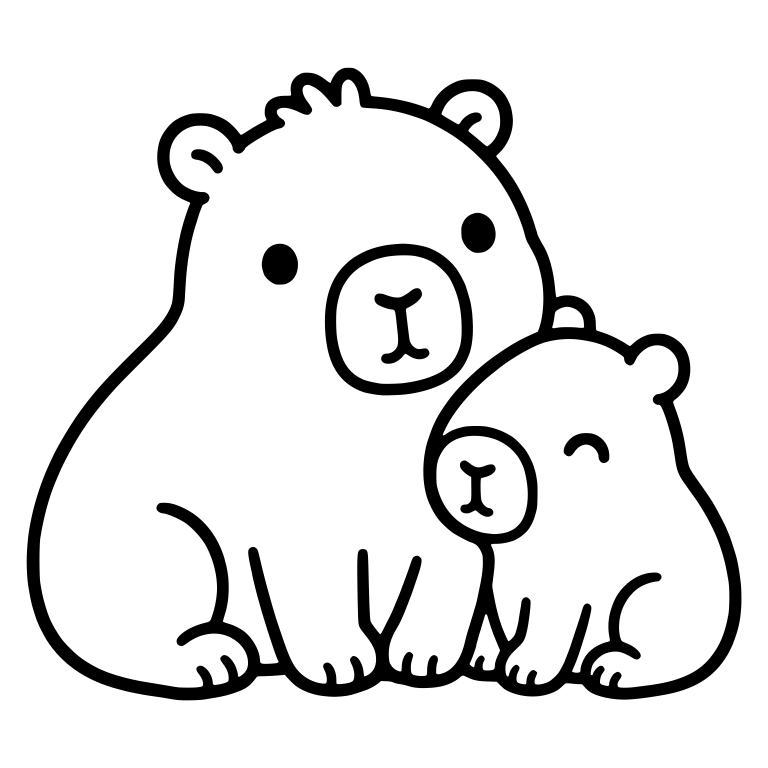 Front-Facing Capybara Mom with Baby Leaning on Her Side — free animal SVG cut file