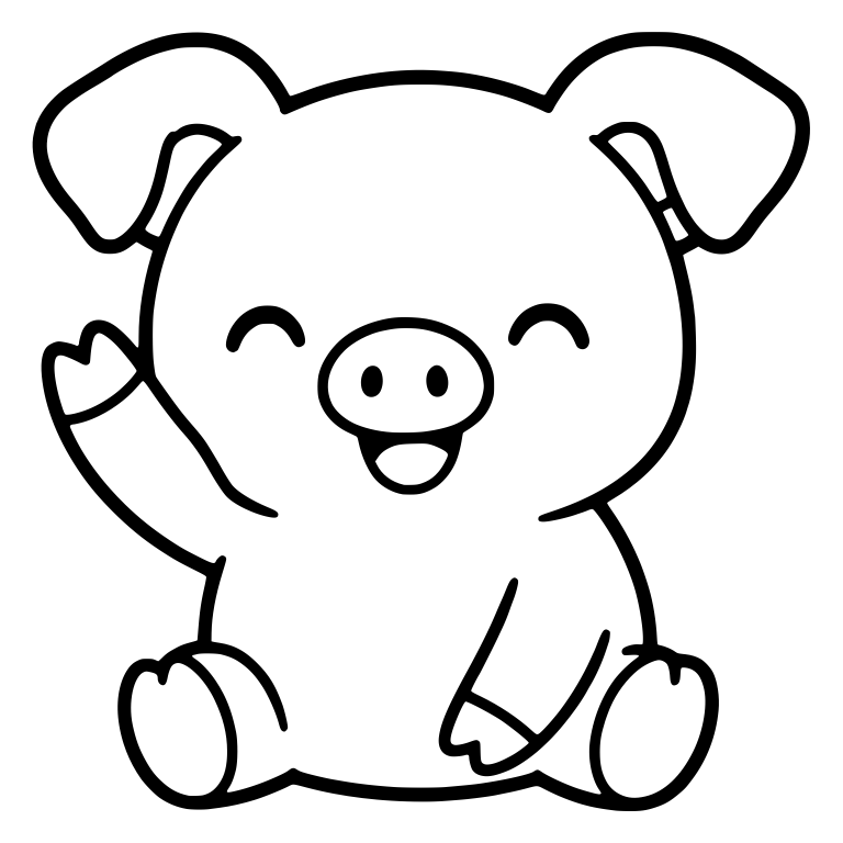 Sitting Piglet Waving with Happy Closed Eyes — free animal SVG cut file