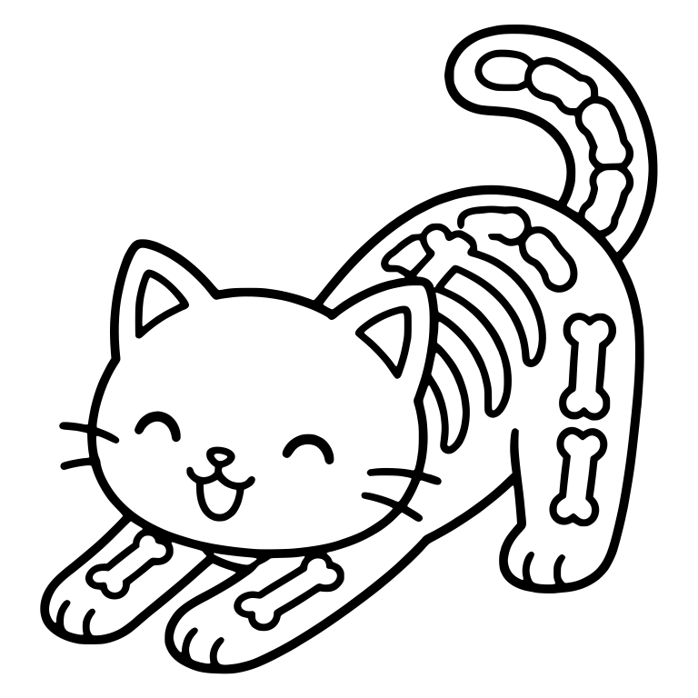 Stretching Skeleton Cat With Closed Eyes and Bone Print — free animal SVG cut file