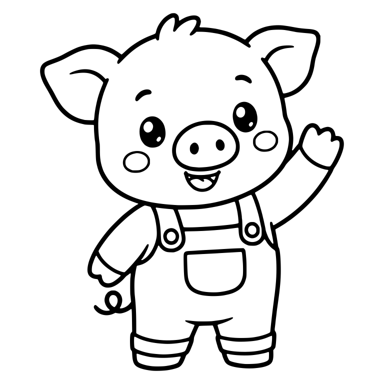 Standing Piglet In Overalls Waving One Hand High — free animal SVG cut file