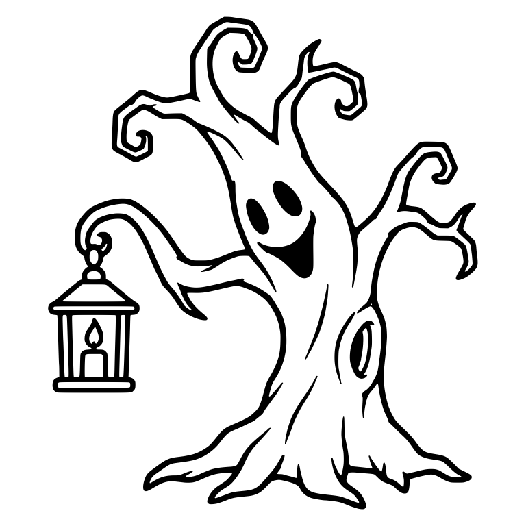 Smiling Curly Branch Tree Holding Candle Lantern — free fantasy-creature SVG cut file