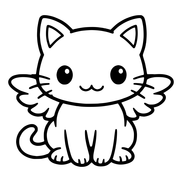 Winged Kitten With Triangle Inner Ears and Curled Tail — free animal SVG cut file