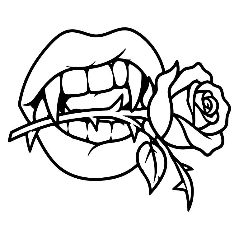 Vampire Mouth Biting a Thorny Rose Stem — free fantasy-creature SVG cut file