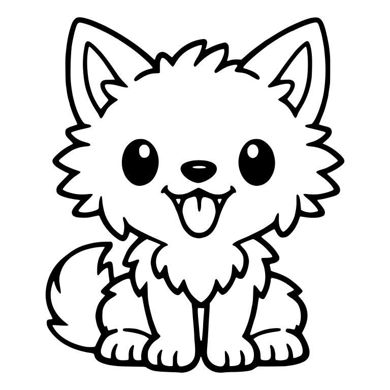 Puppy-Eyed Wolf Pup Sitting With Tongue Out — free animal SVG cut file