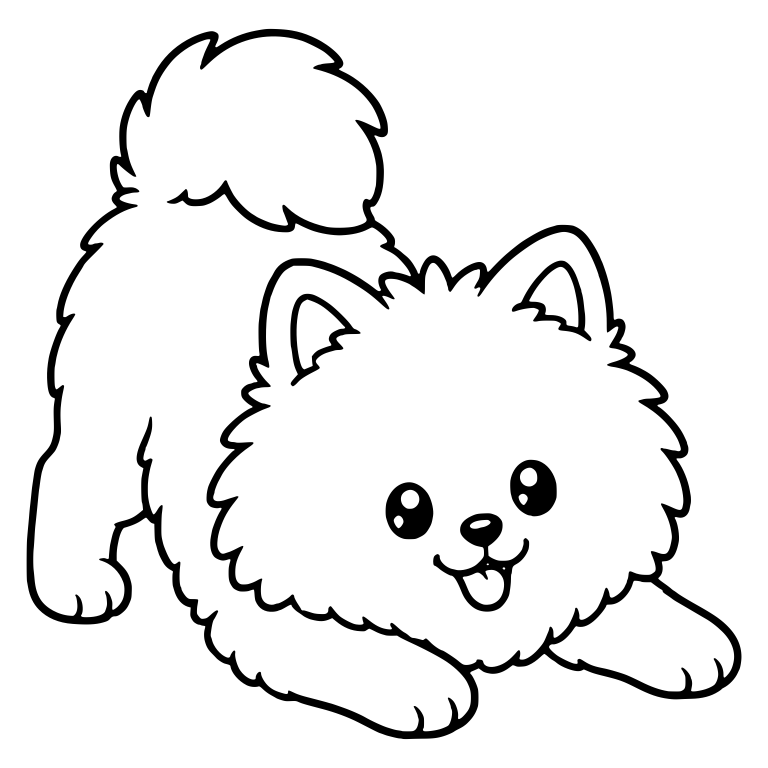 Playful Pomeranian Bowing with Tongue Out and Tail Up — free animal SVG cut file