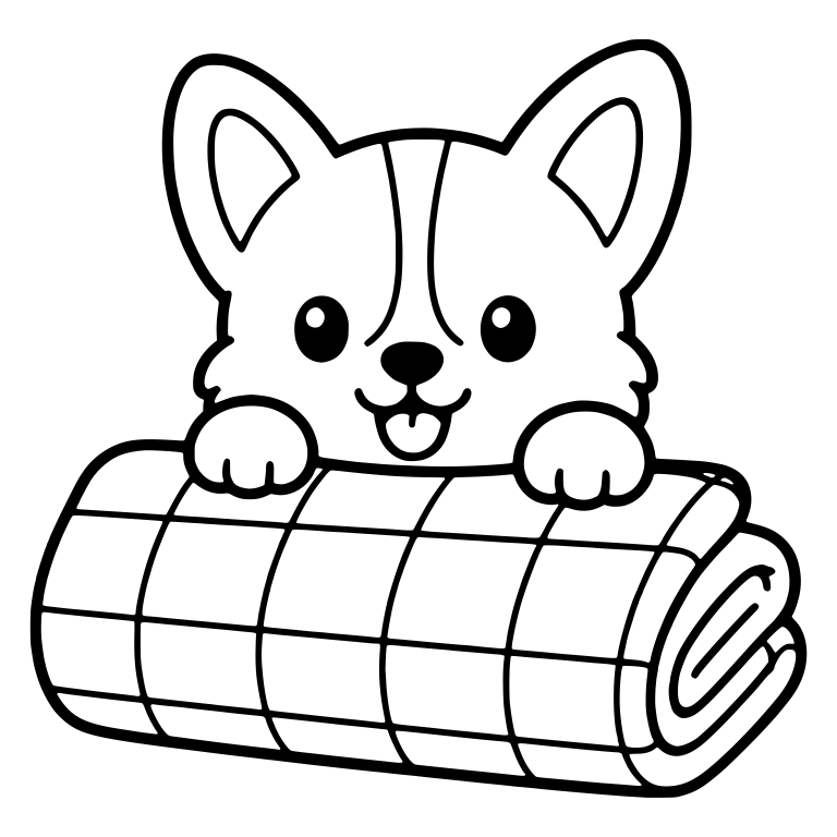 Corgi Puppy Peeking Over Rolled Checkered Blanket — free animal SVG cut file