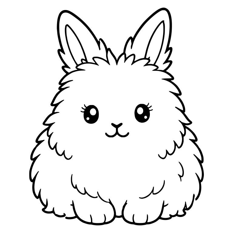 Round Fluffy Angora Bunny With Eyelashes Front View — free animal SVG cut file