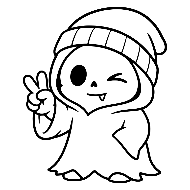 Winking Fanged Reaper Giving a Peace Sign — free characters SVG cut file
