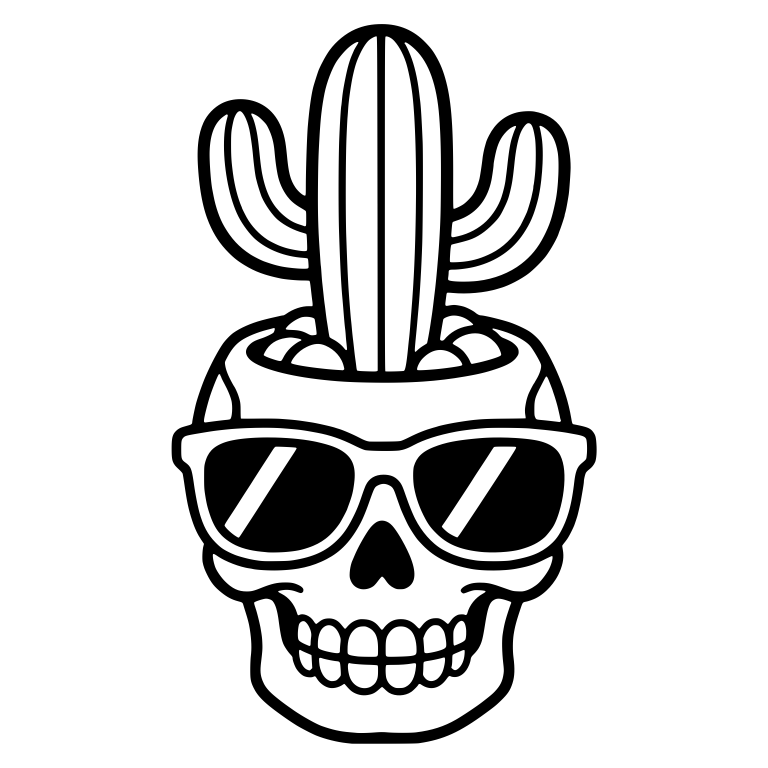 Cool Skull Planter in Sunglasses with Saguaro — free skeleton SVG cut file