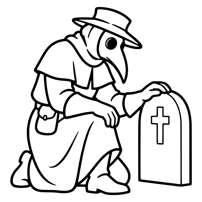 Kneeling Plague Doctor at Cross Gravestone — free characters SVG cut file