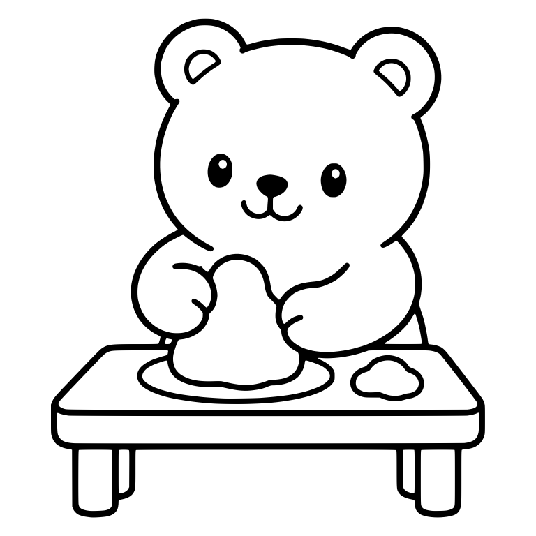 Bear Molding a Lump of Clay at a Craft Table — free animal SVG cut file