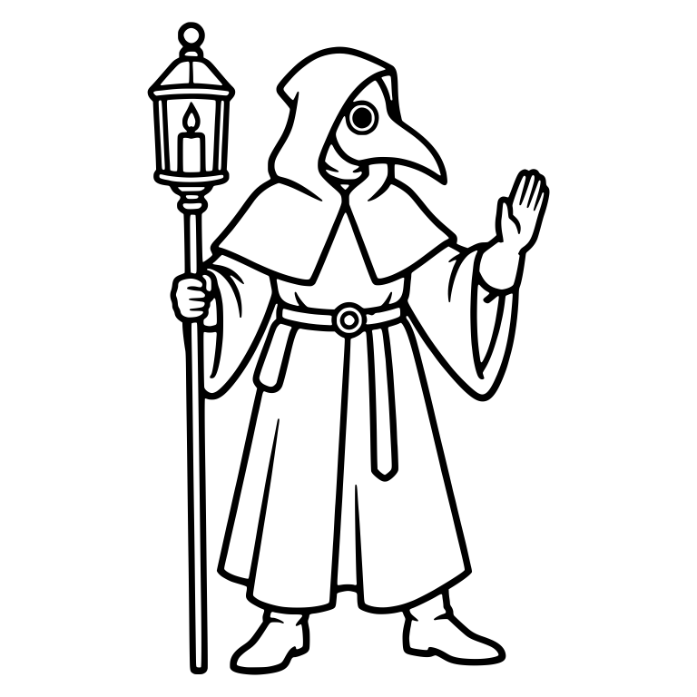 Hooded Plague Doctor with Candle Lantern Staff — free characters SVG cut file