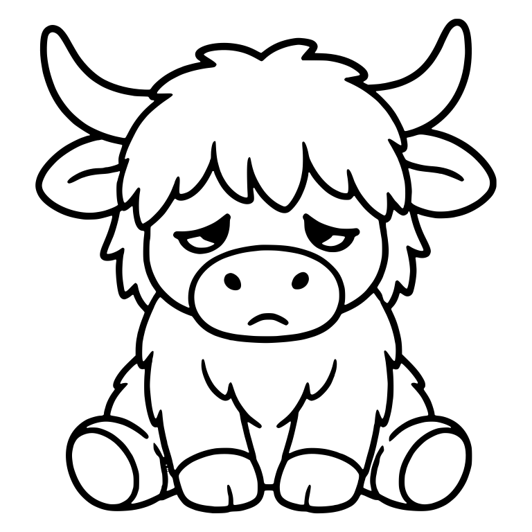 Droopy Eyed Highland Cow Sitting With Big Horns — free animal SVG cut file