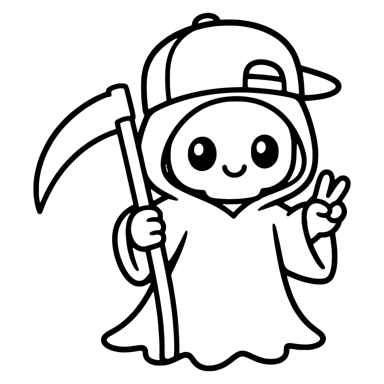 Kawaii Grim Reaper In Backwards Cap Flashing Peace Sign — free characters SVG cut file