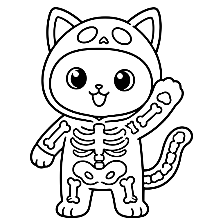 Waving Skeleton Cat Standing With Pelvis and Rib Bones — free animal SVG cut file