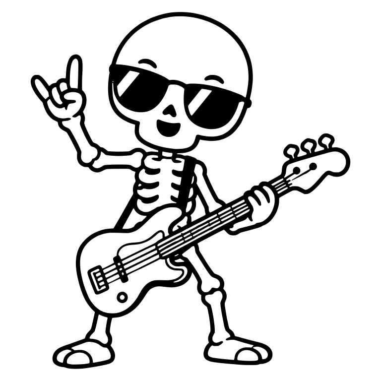 Skeleton Bassist in Sunglasses Flashing Rock Sign — free skeleton SVG cut file