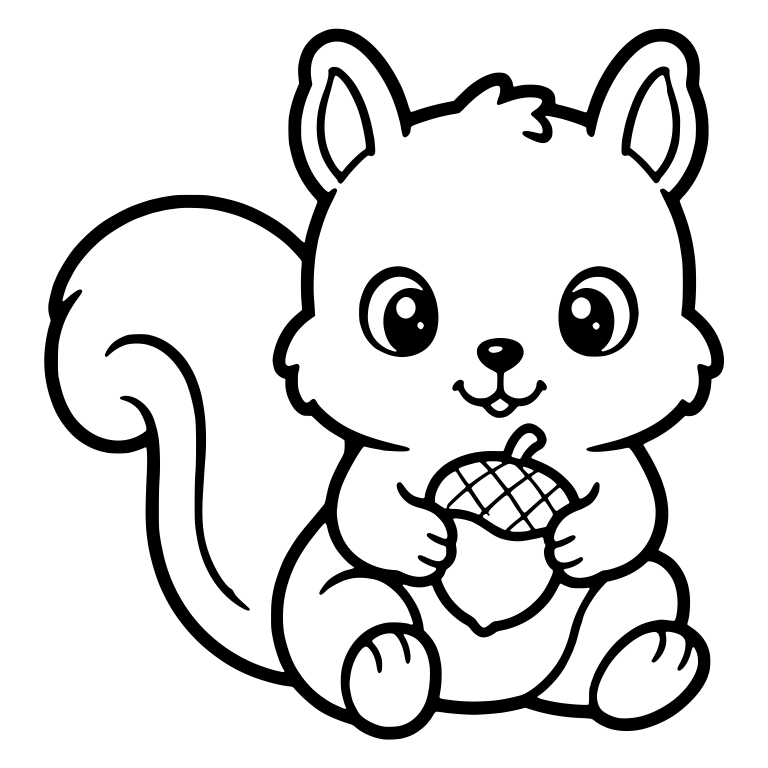 Baby Squirrel Sitting with Acorn and Big Curled Tail — free animal SVG cut file