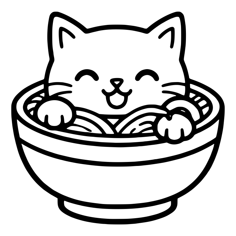 Cat With Open Mouth Smile Peeking From Ramen Bowl — free animal SVG cut file