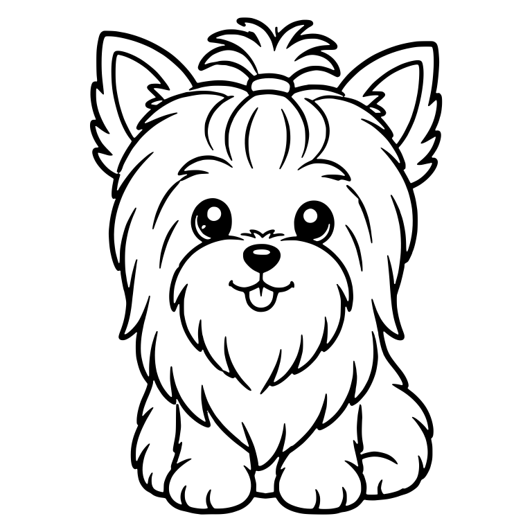 Long-Haired Yorkie With Topknot Sitting Front View — free animal SVG cut file