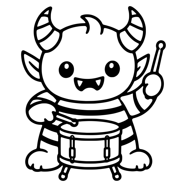 Horned Monster Drummer With Striped Horns and Snare Drum — free fantasy-creature SVG cut file
