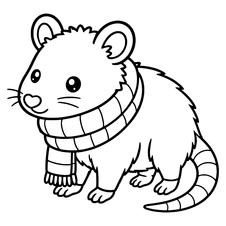 Standing Opossum in a Chunky Checked Scarf — free animal SVG cut file