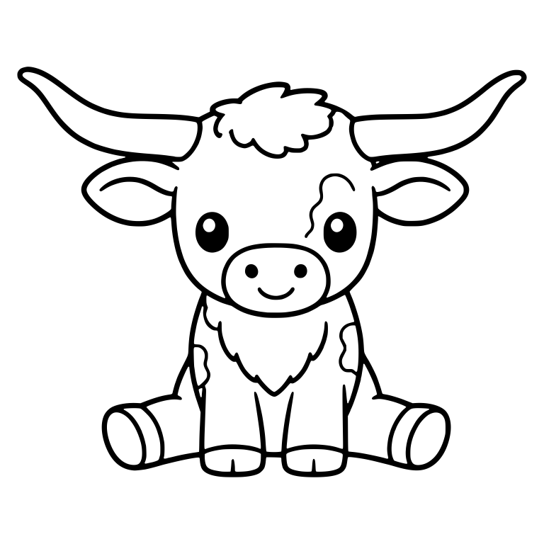 Sitting Longhorn Calf With Wide Horns and Fluffy Chest — free animal SVG cut file