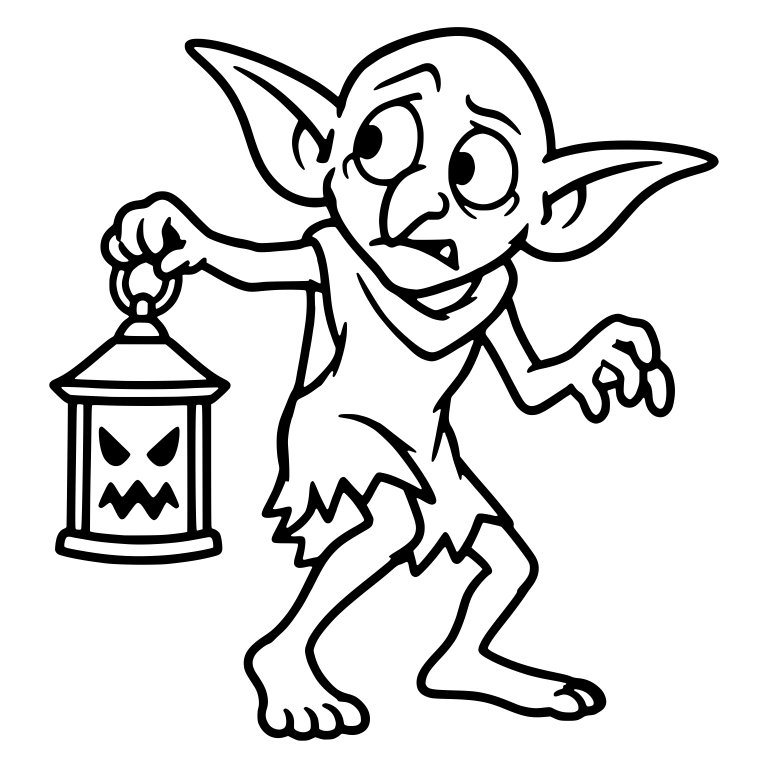 Frightened Goblin Tiptoeing with Lantern — free fantasy-creature SVG cut file