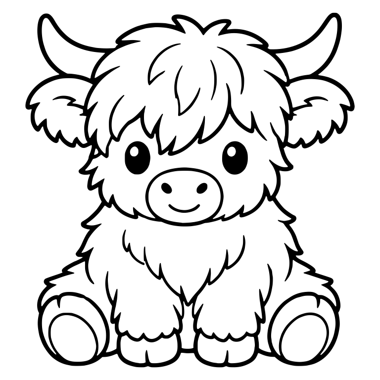 Sitting Highland Calf With Round Hoof Soles — free animal SVG cut file