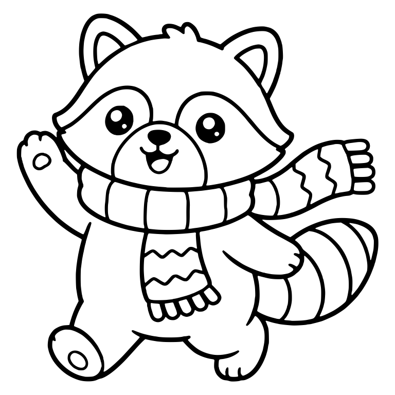 Strolling Raccoon Waving in Long Striped Scarf — free animal SVG cut file