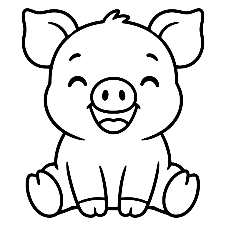 Laughing Sitting Piglet With Wide Open Mouth — free animal SVG cut file