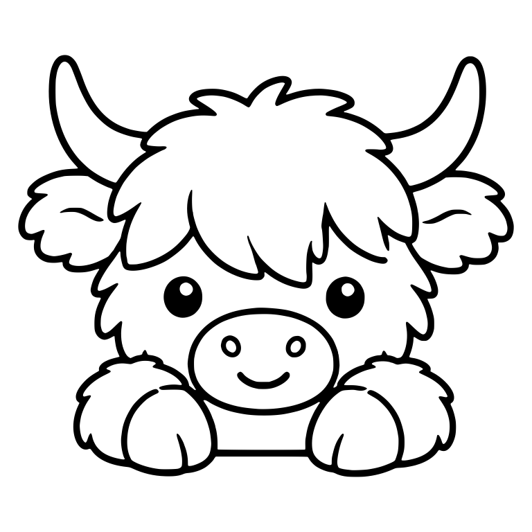 Peekaboo Highland Cow With Paws Resting In Front — free animal SVG cut file