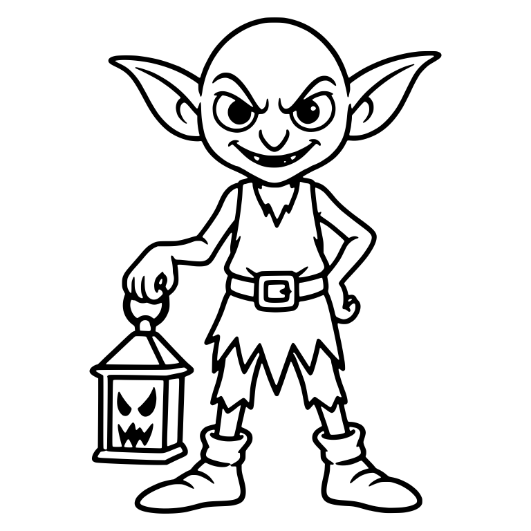 Standing Goblin with Belt Buckle Holding Square Lantern — free fantasy-creature SVG cut file