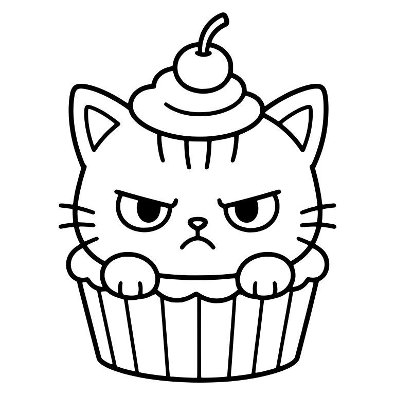 Angry Kitten Peeking from Cupcake with Cherry on Top — free animal SVG cut file