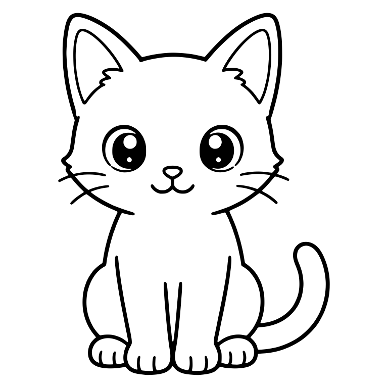 Smiling Kitten Sitting With Tail Curled Up Behind — free animal SVG cut file