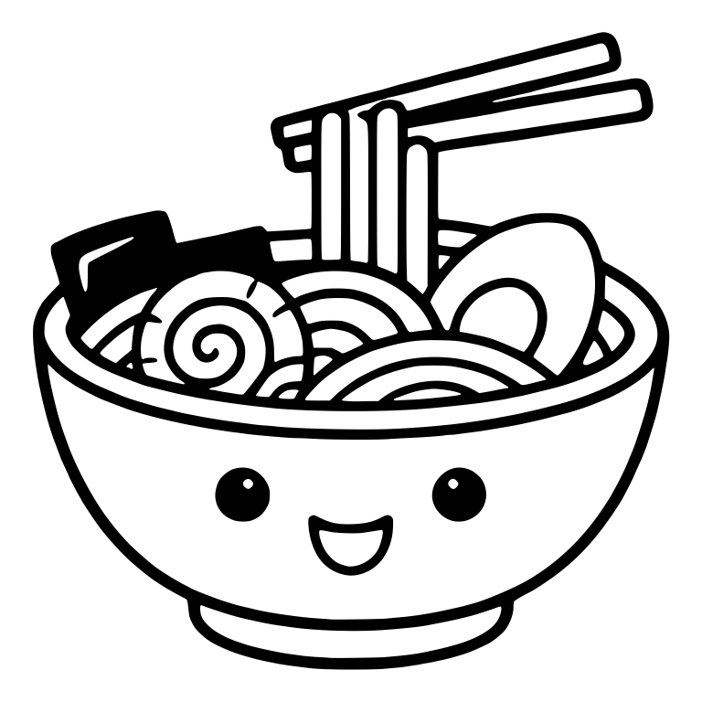 Smiling Ramen Bowl with Nori, Egg and Tall Noodles — free food SVG cut file
