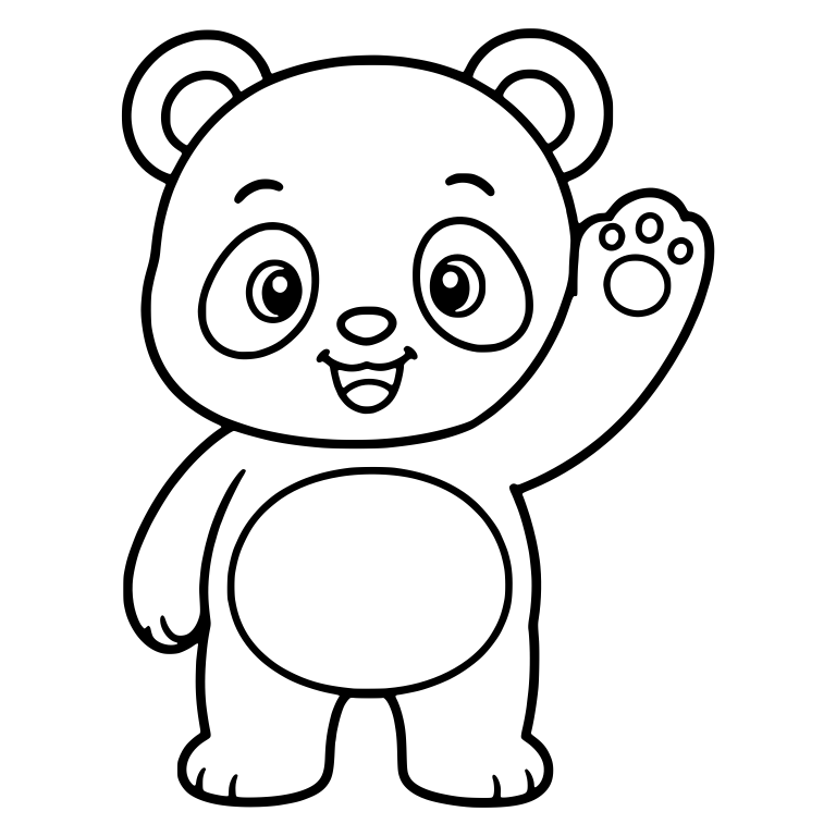 Standing Panda Cub Waving With Round Ears and Eyebrows — free animal SVG cut file