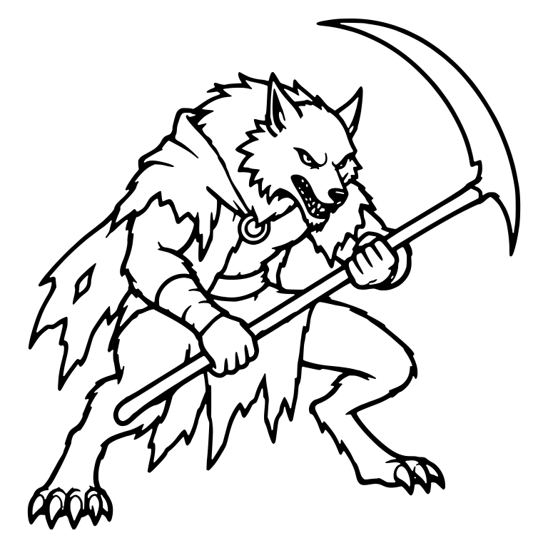Lunging Werewolf Swinging Scythe in Ragged Cloak — free fantasy-creature SVG cut file