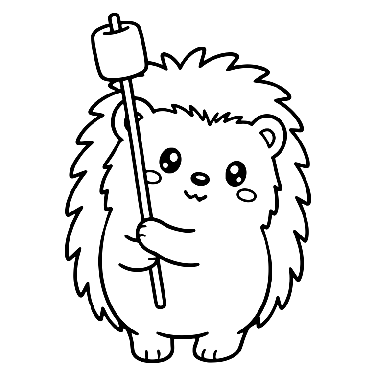 Standing Hedgehog Holding Marshmallow Stick Upright — free animal SVG cut file