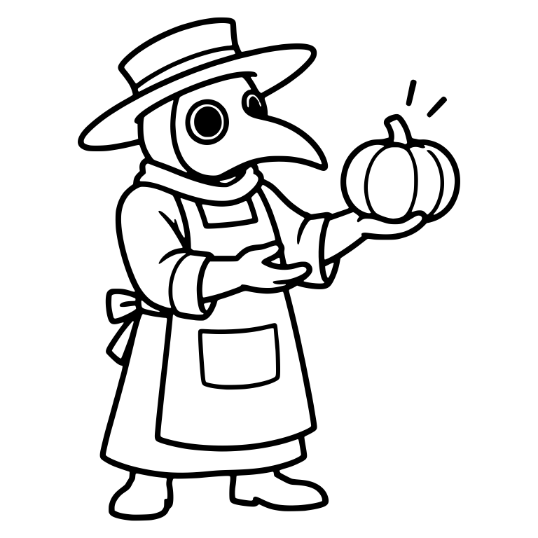 Plague Doctor in Apron Offering a Pumpkin — free characters SVG cut file