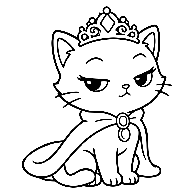 Grumpy Princess Kitten In Cape With Jewel Brooch And Tiara — free animal SVG cut file