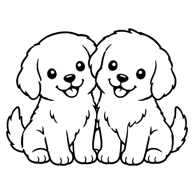 Fluffy Golden Retriever Puppy Siblings Cuddled Close — free animal SVG cut file