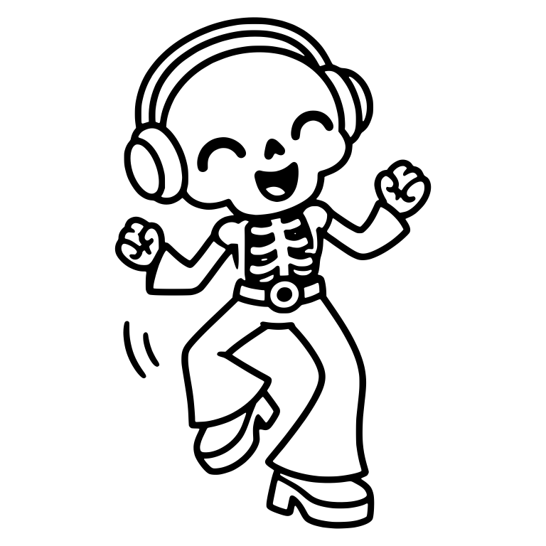 Skeleton Dancing In Headphones And Flared Pants — free skeleton SVG cut file