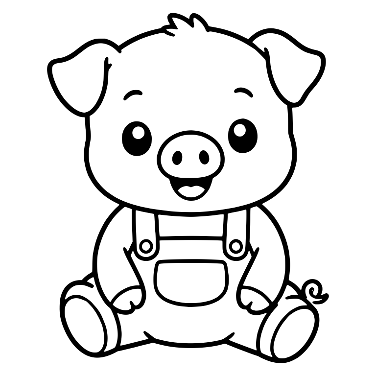 Sitting Piglet In Overalls With Tuft Of Hair — free animal SVG cut file