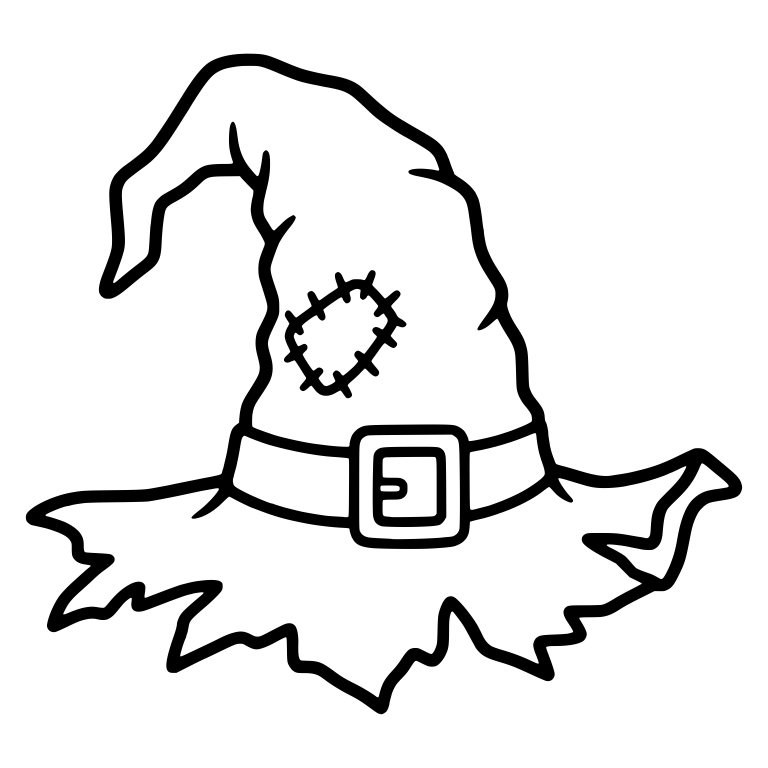 Witch Hat with One Stitched Patch and Ragged Brim — free objects SVG cut file
