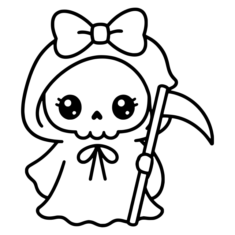 Girly Grim Reaper With Hair Bow, Eyelashes and Scythe — free characters SVG cut file