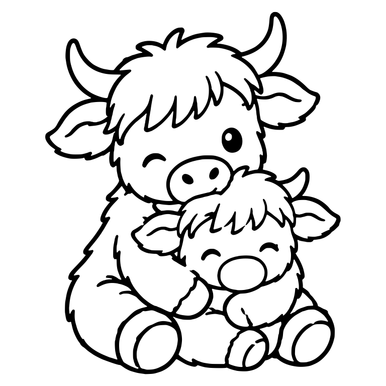 Highland Calf Siblings Cuddling Together — free animal SVG cut file