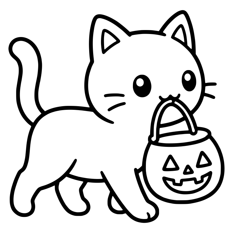 Walking Cat Carrying Jack-O-Lantern Bucket in Mouth — free animal SVG cut file
