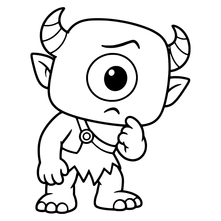 Horned Cyclops Thinking with Hand on Chin and Strap — free fantasy-creature SVG cut file